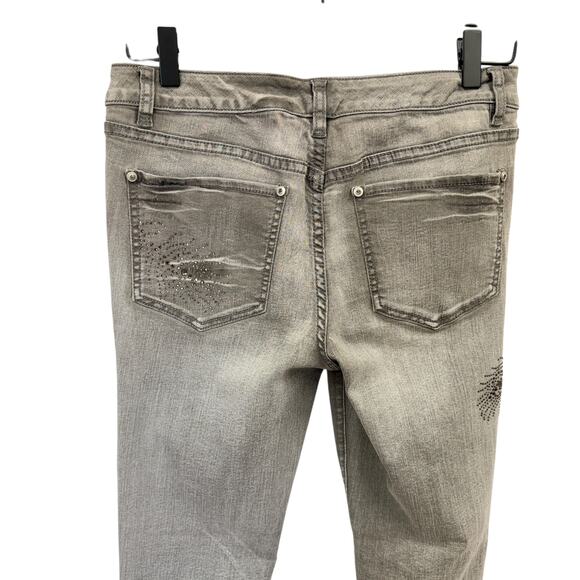 CACHE Skinny Jeans Rhinestone Detail Women’s 8 Gray Silver Stretch - Picture 4 of 11
